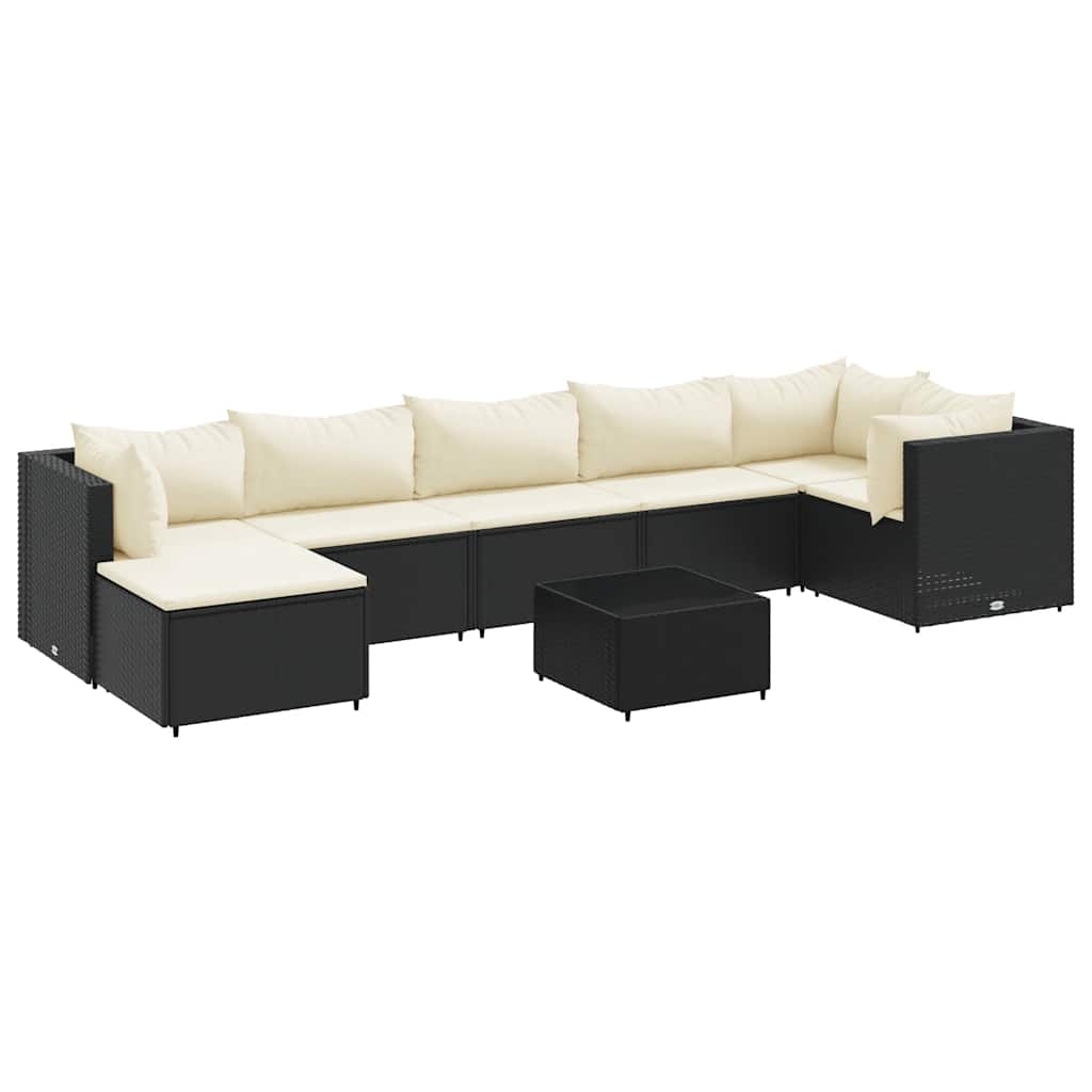 Salon de jardin 8 pcs avec coussins noir résine tressée