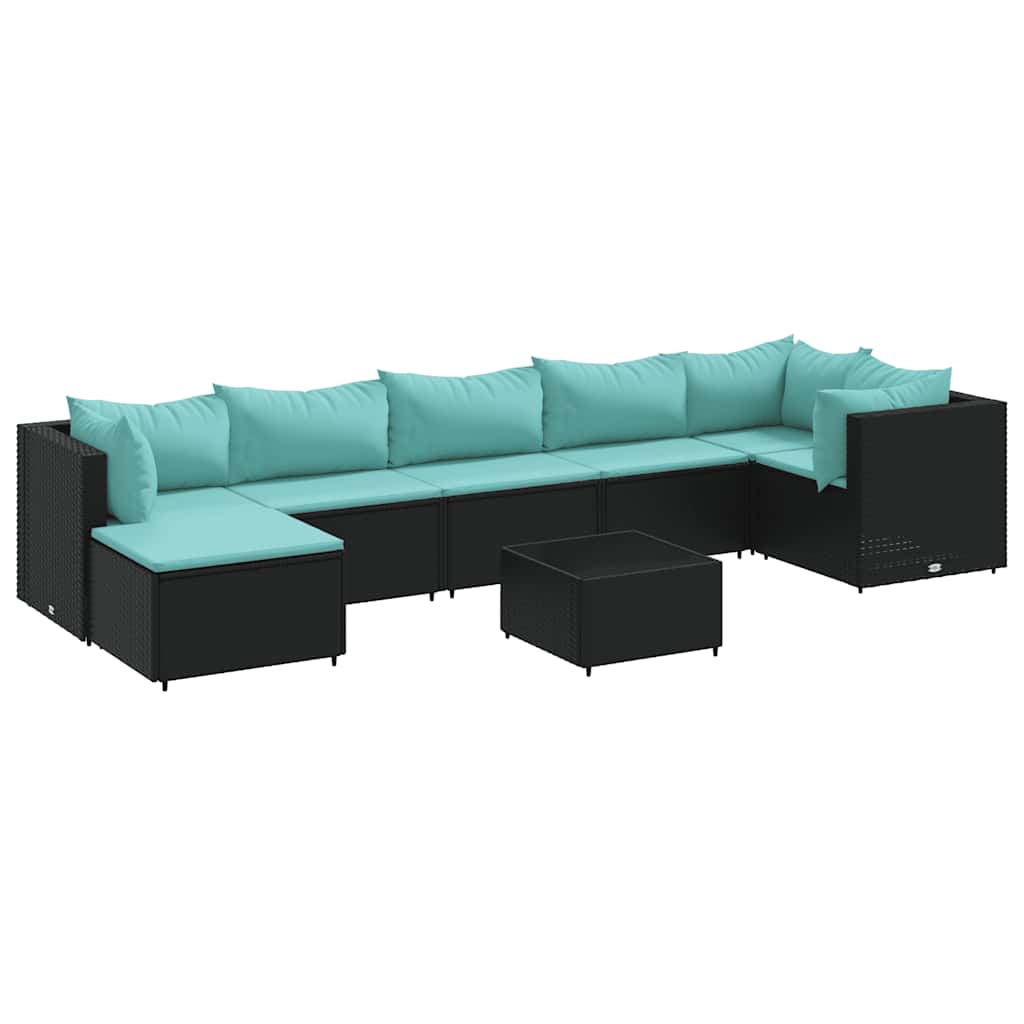 Salon de jardin 8 pcs avec coussins noir résine tressée