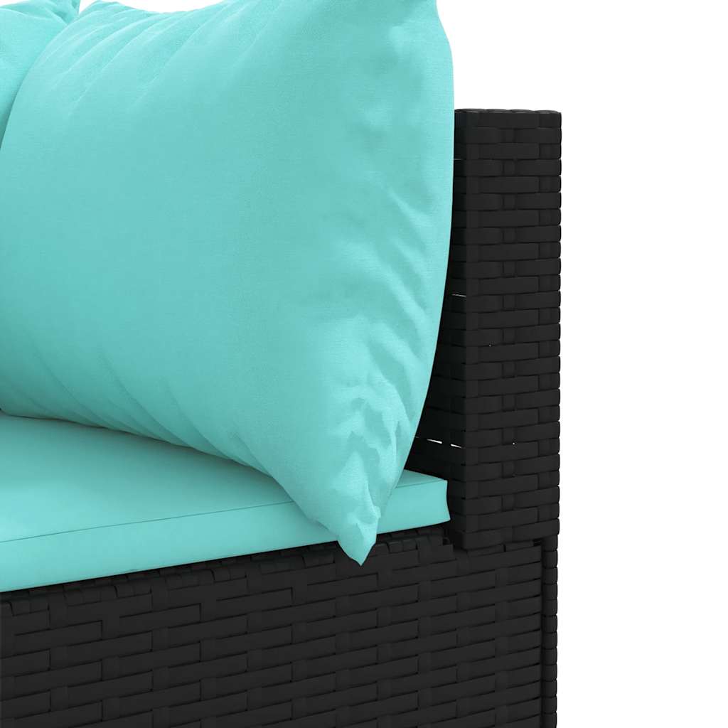 Salon de jardin 8 pcs avec coussins noir résine tressée