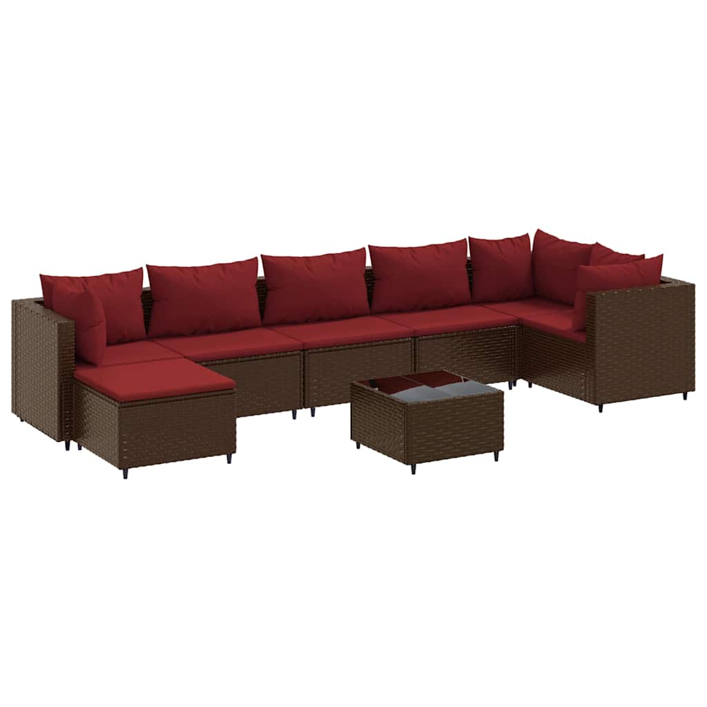 Salon de jardin avec coussins 8 pcs marron résine tressée