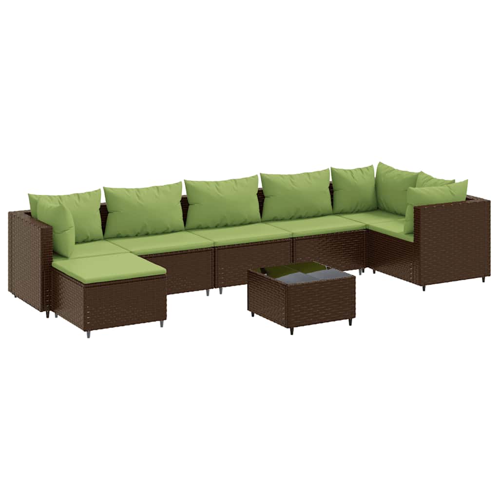 Salon de jardin avec coussins 8 pcs marron résine tressée