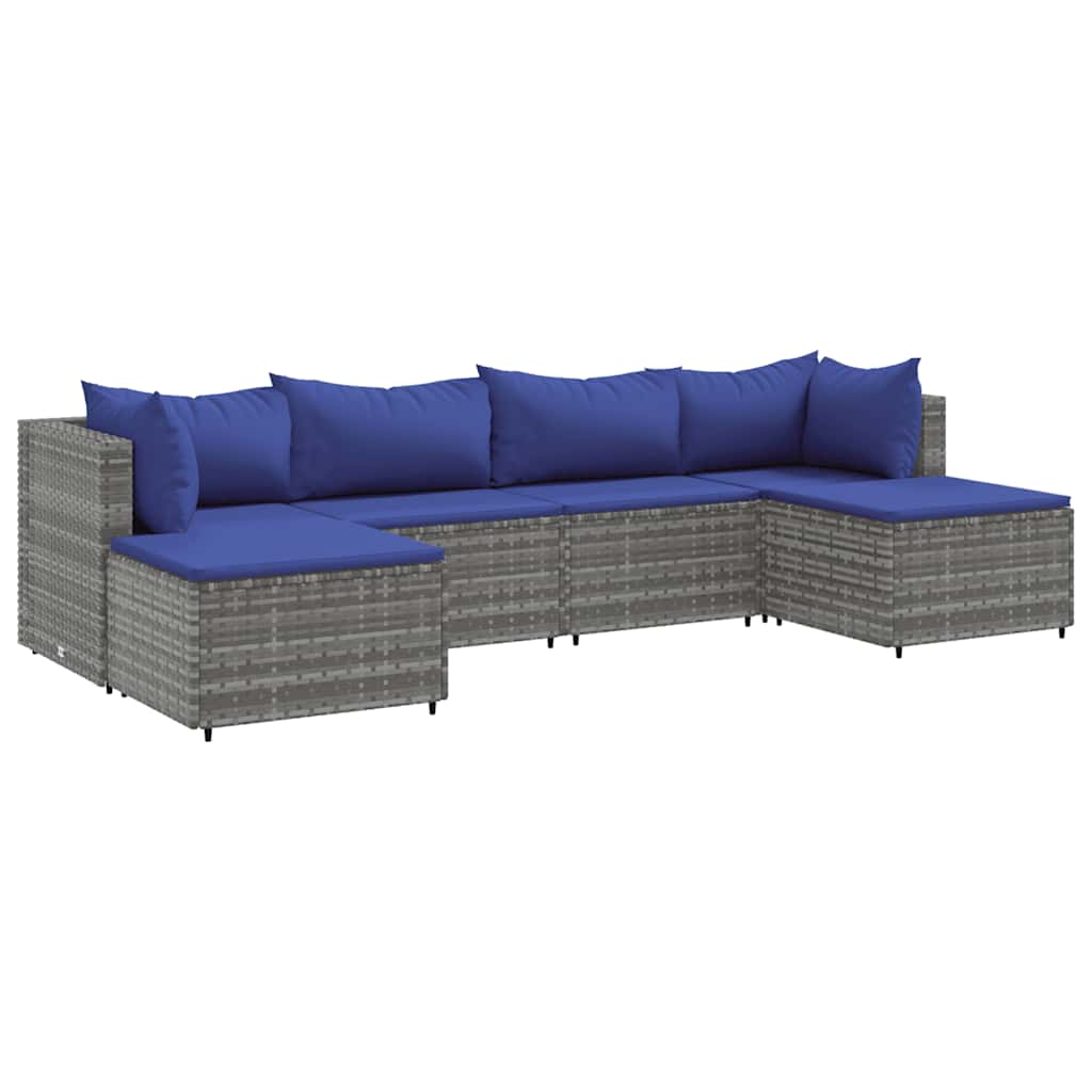 Salon de jardin 6 pcs avec coussins Gris Résine tressée