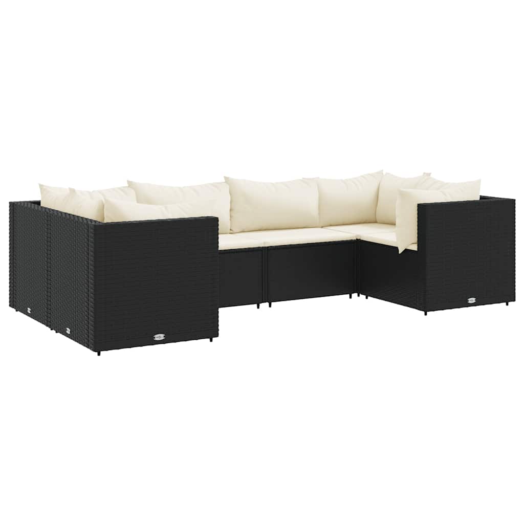 Salon de jardin 6 pcs avec coussins Noir Résine tressée