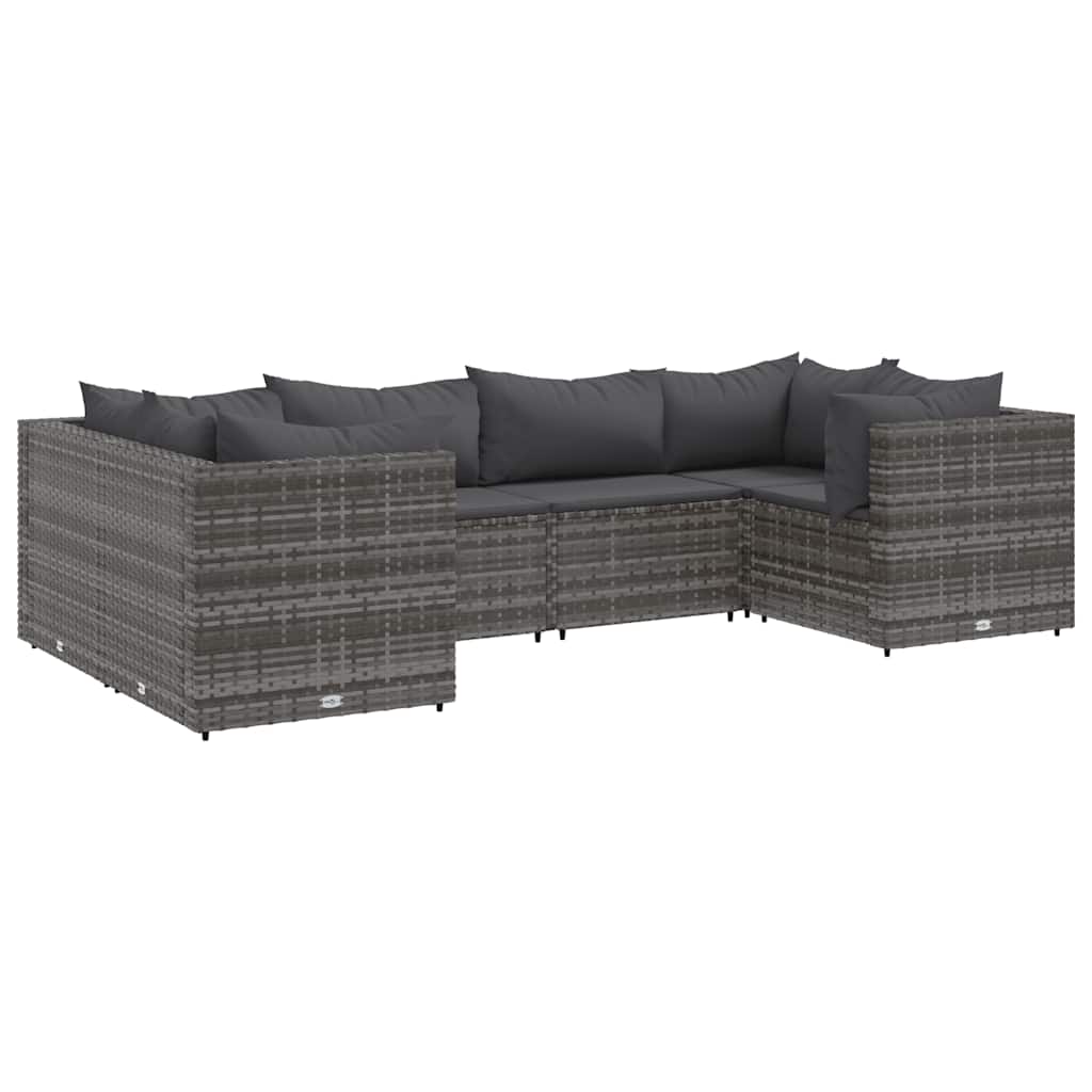 Salon de jardin 6 pcs avec coussins Gris Résine tressée