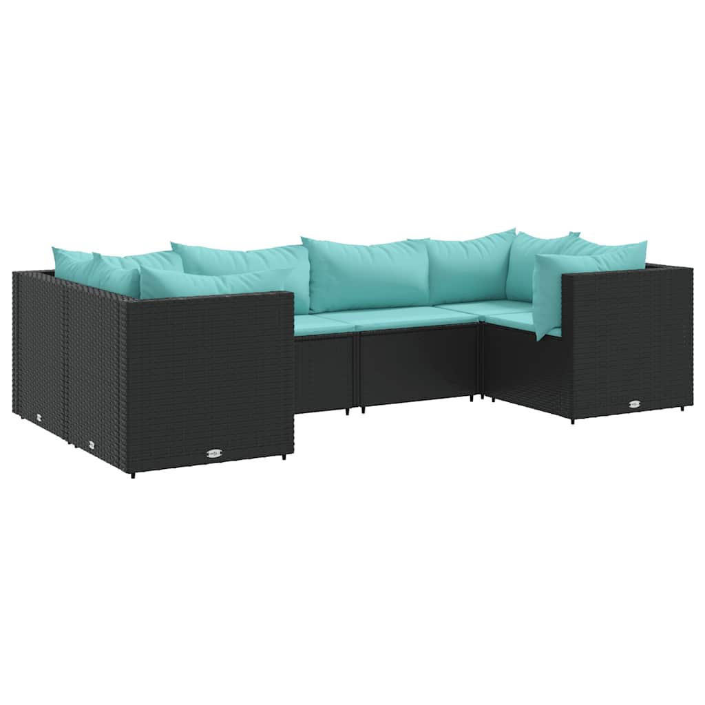 Salon de jardin 6 pcs avec coussins Noir Résine tressée