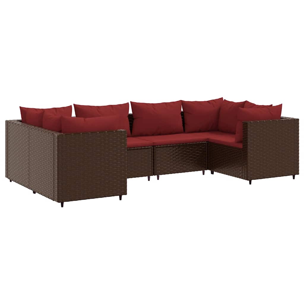 Salon de jardin 6 pcs avec coussins Marron Résine tressée