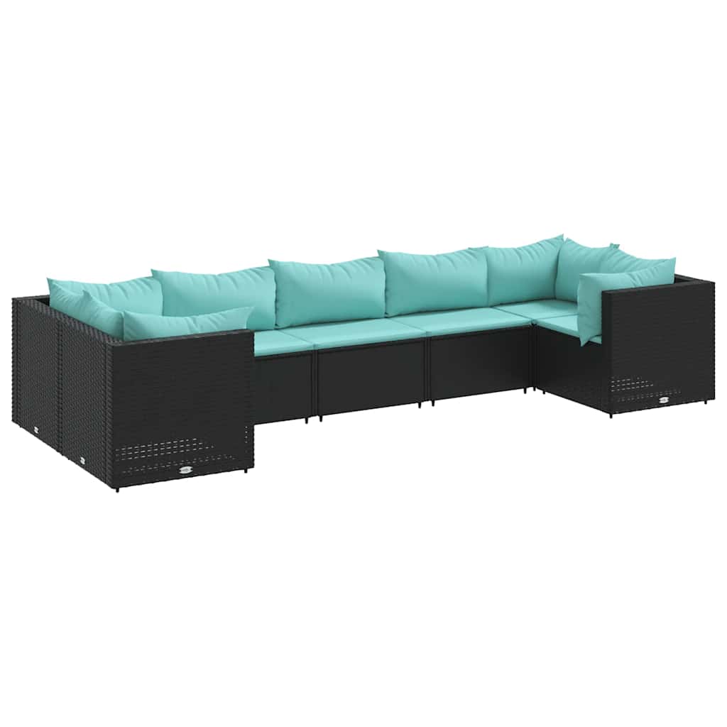 Salon de jardin 7 pcs avec coussins Noir Résine tressée