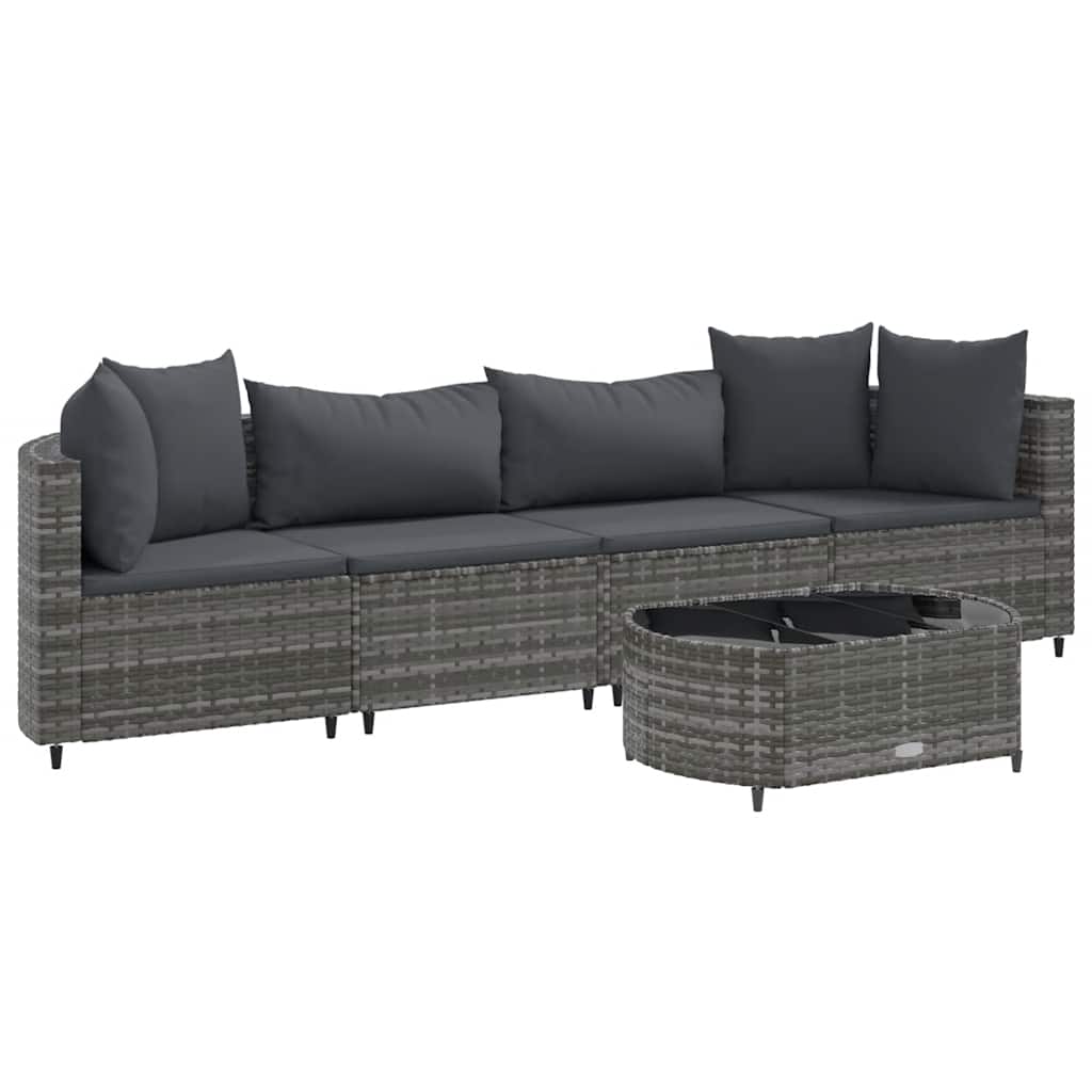 Salon de jardin 5 pcs avec coussins gris résine tressée