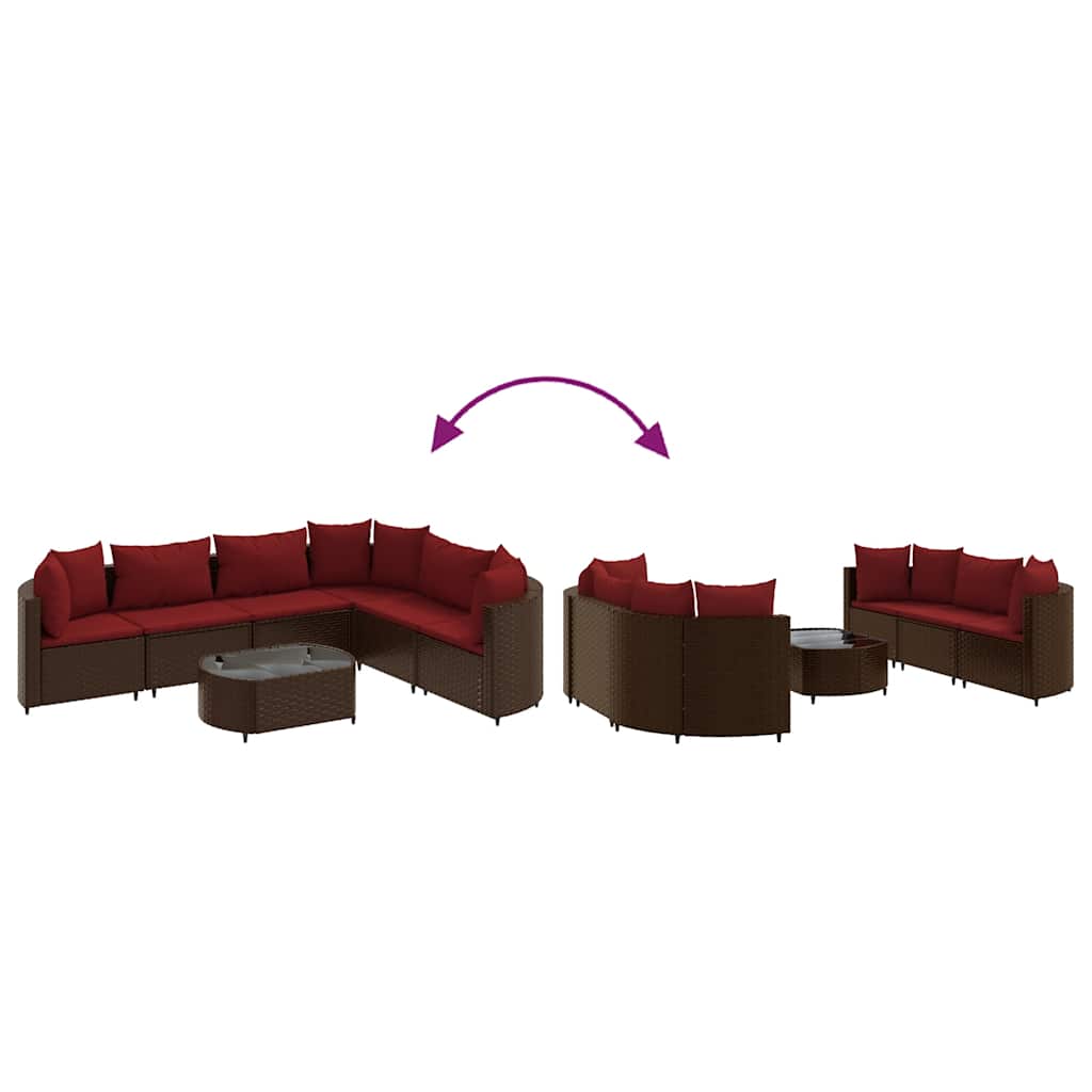 Salon de jardin avec coussins 7 pcs marron résine tressée