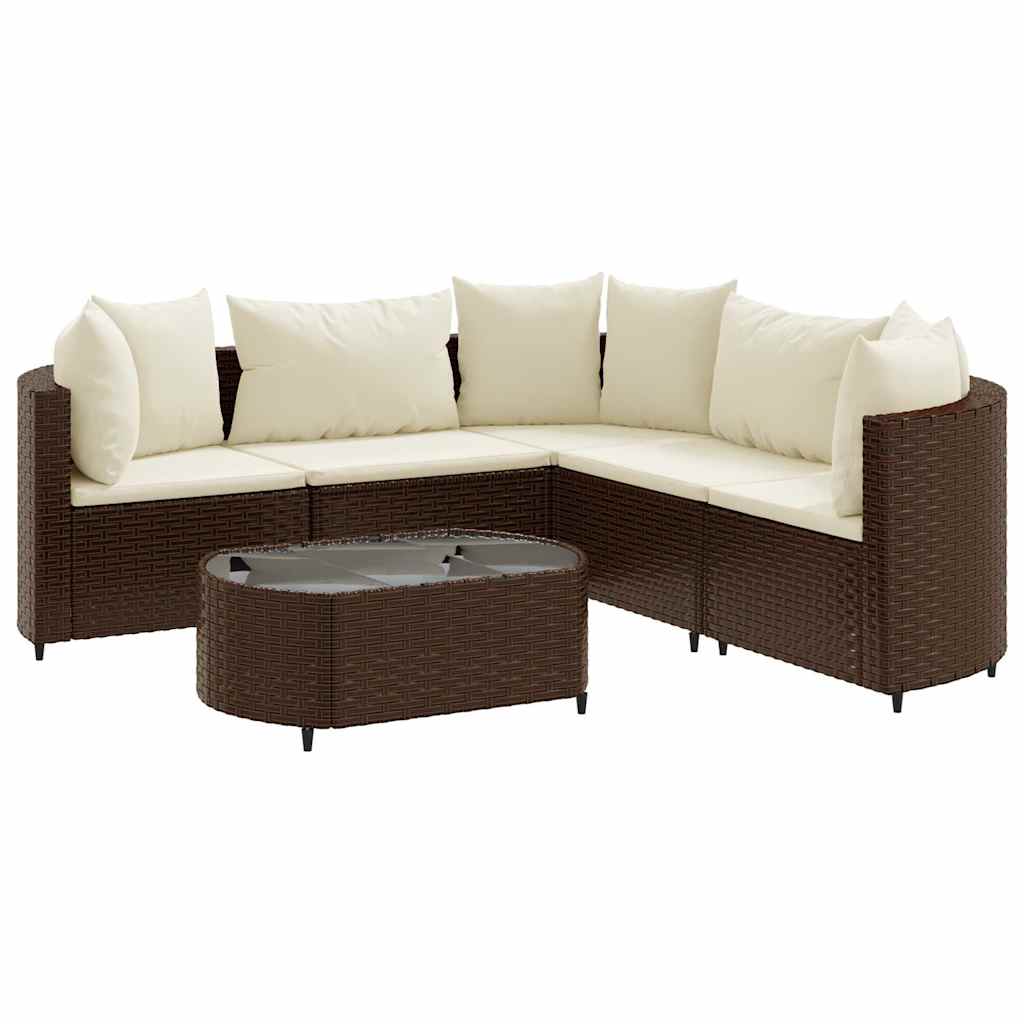 Salon de jardin avec coussins 6 pcs marron résine tressée