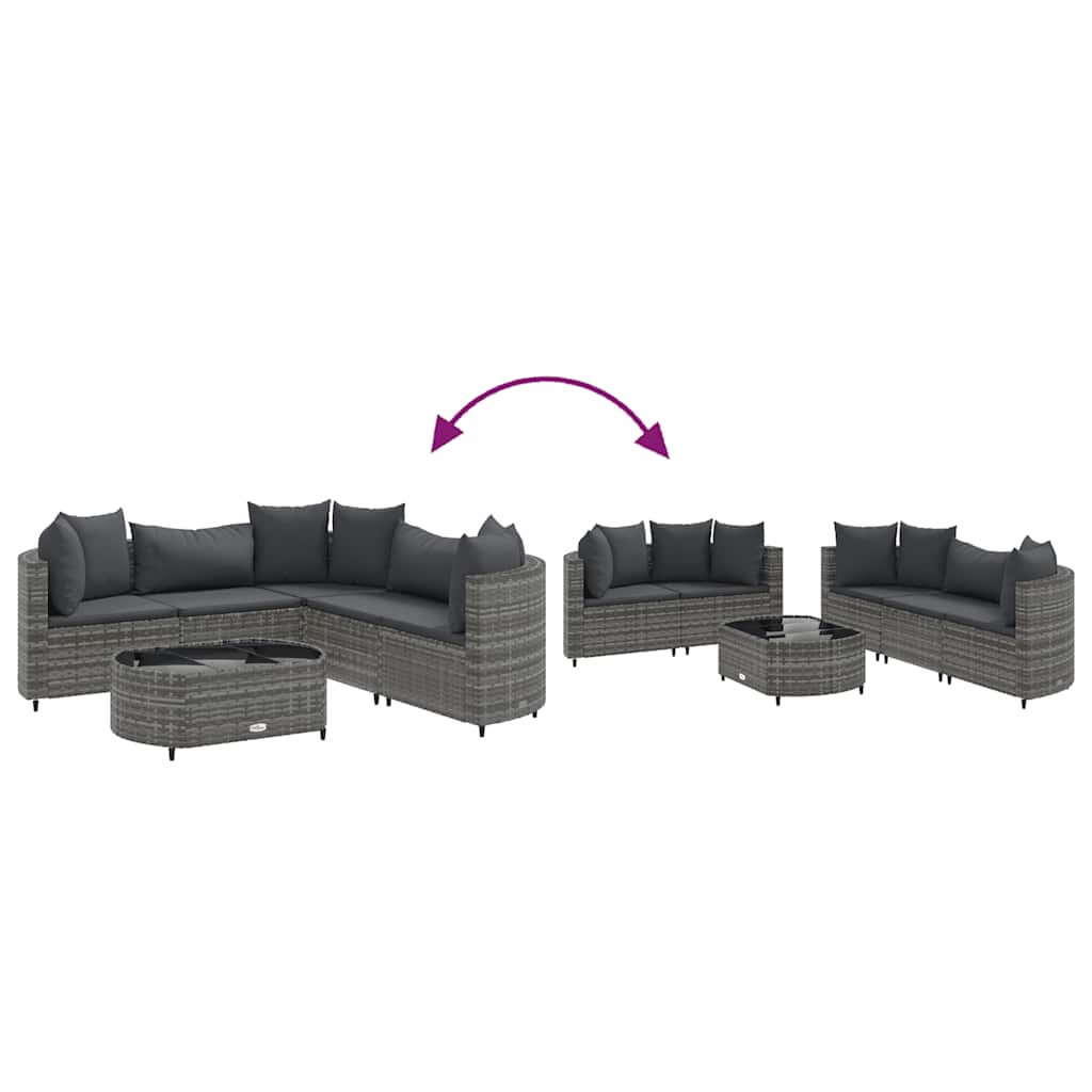 Salon de jardin 6 pcs avec coussins gris résine tressée