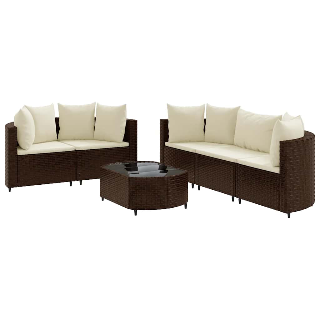 Salon de jardin avec coussins 6 pcs marron résine tressée