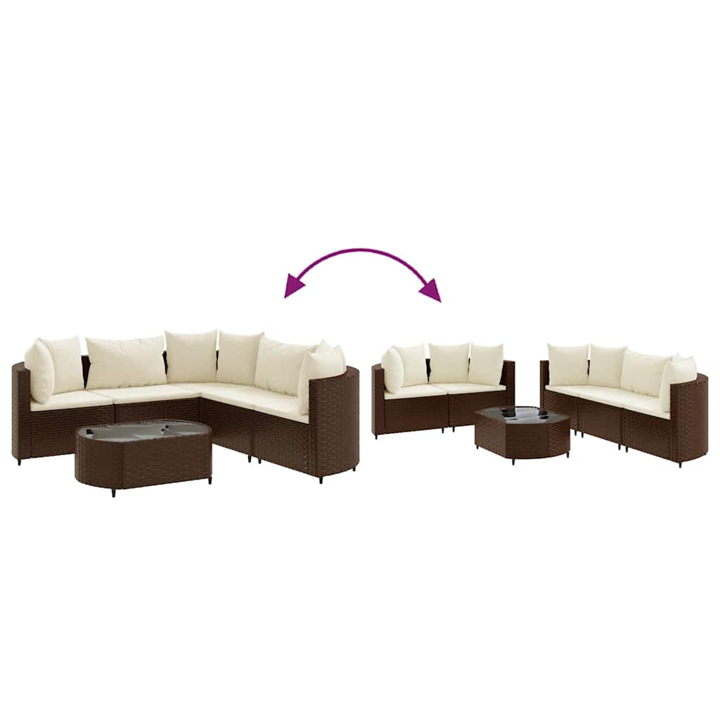 Salon de jardin avec coussins 6 pcs marron résine tressée