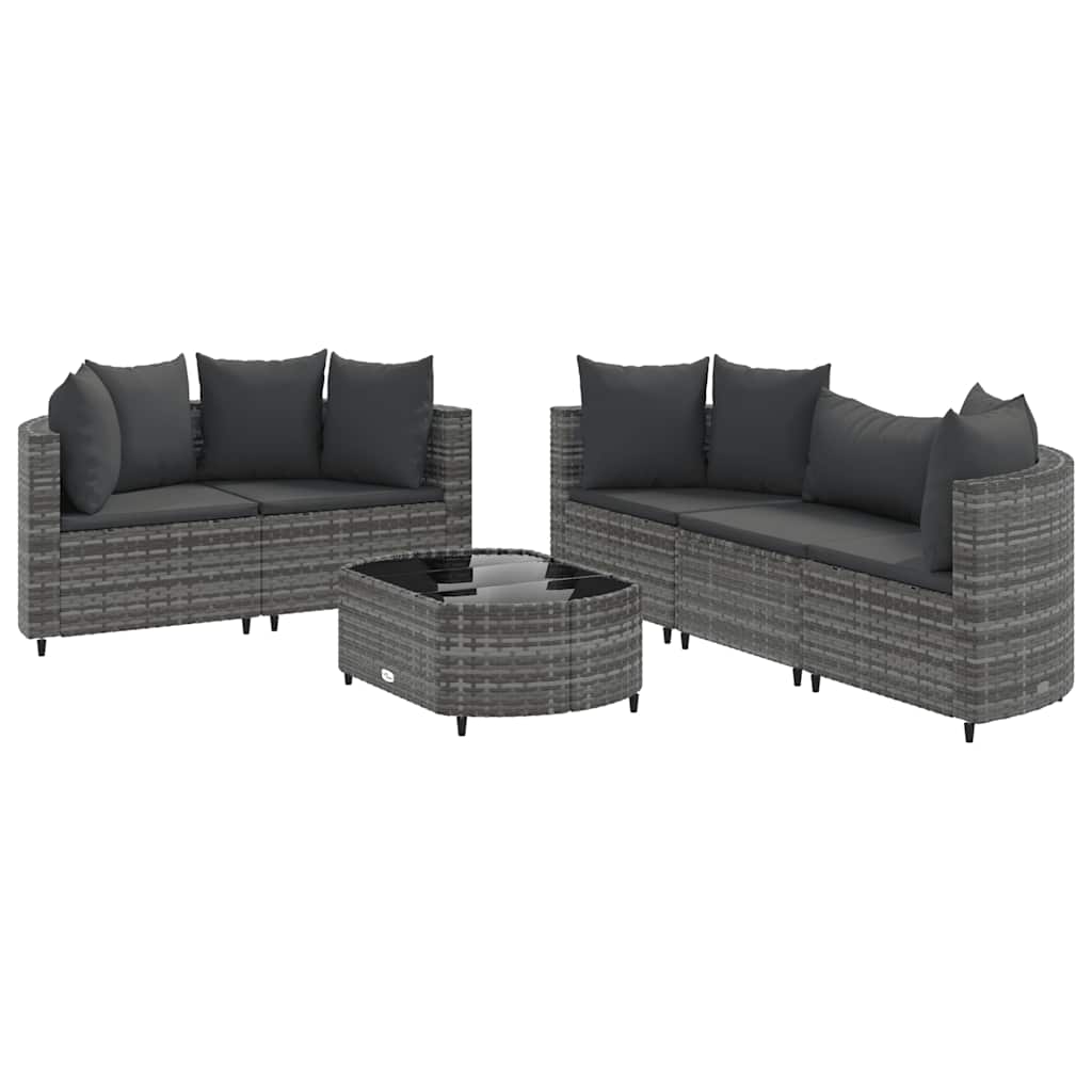 Salon de jardin 6 pcs avec coussins gris résine tressée