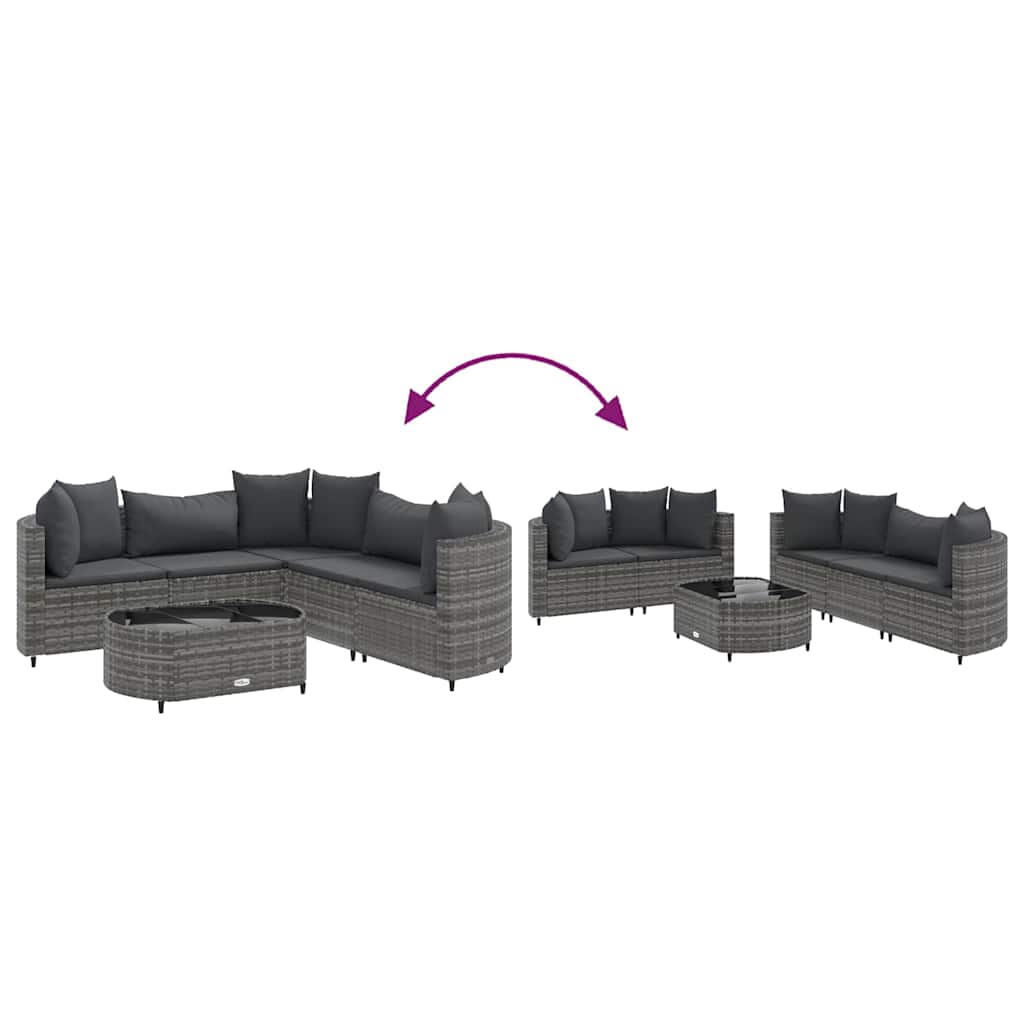 Salon de jardin 6 pcs avec coussins gris résine tressée