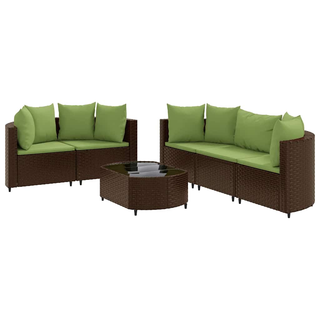 Salon de jardin avec coussins 6 pcs marron résine tressée