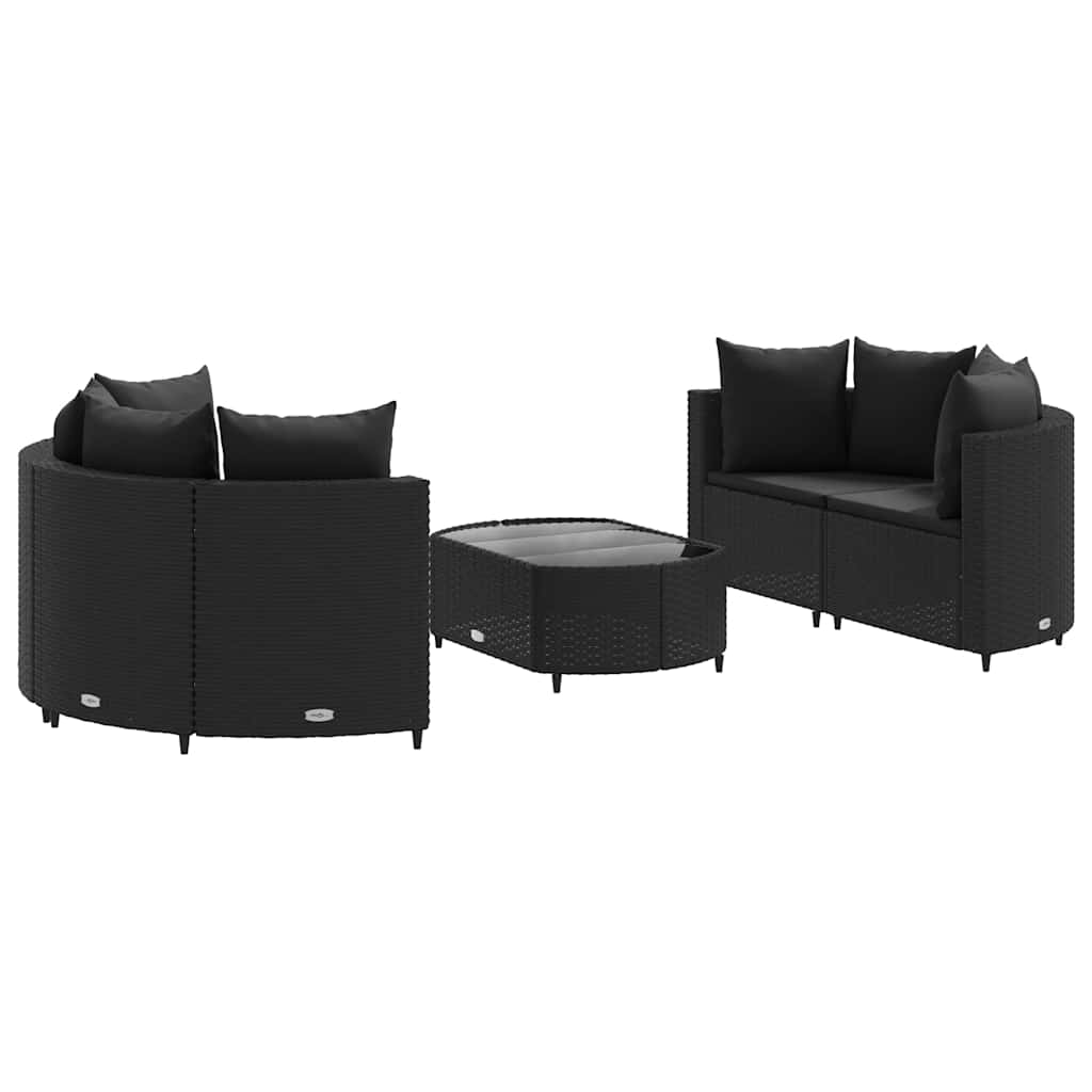 Salon de jardin 5 pcs avec coussins noir résine tressée