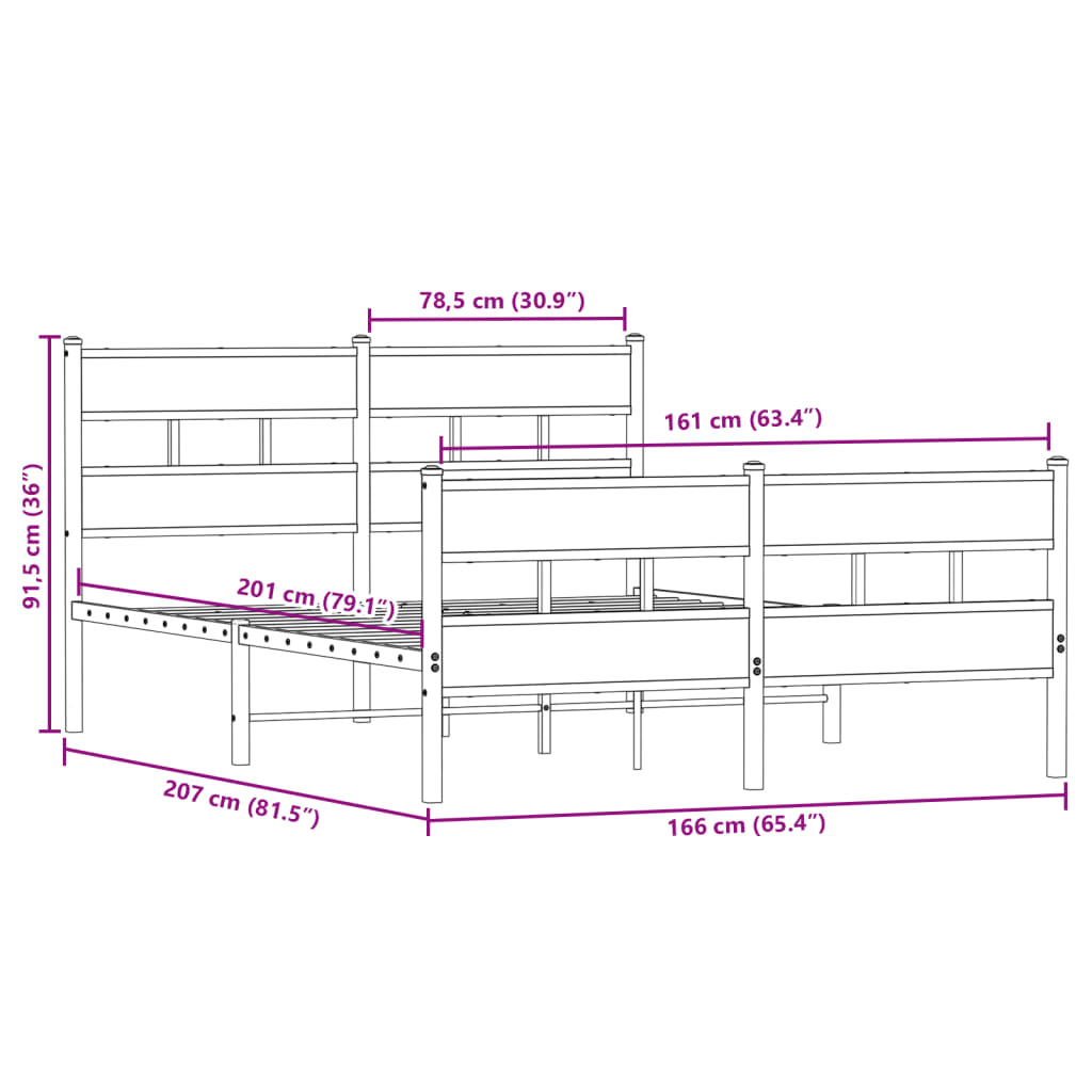 Cadre de lit en métal sans matelas chêne fumé 160x200 cm - XIOS