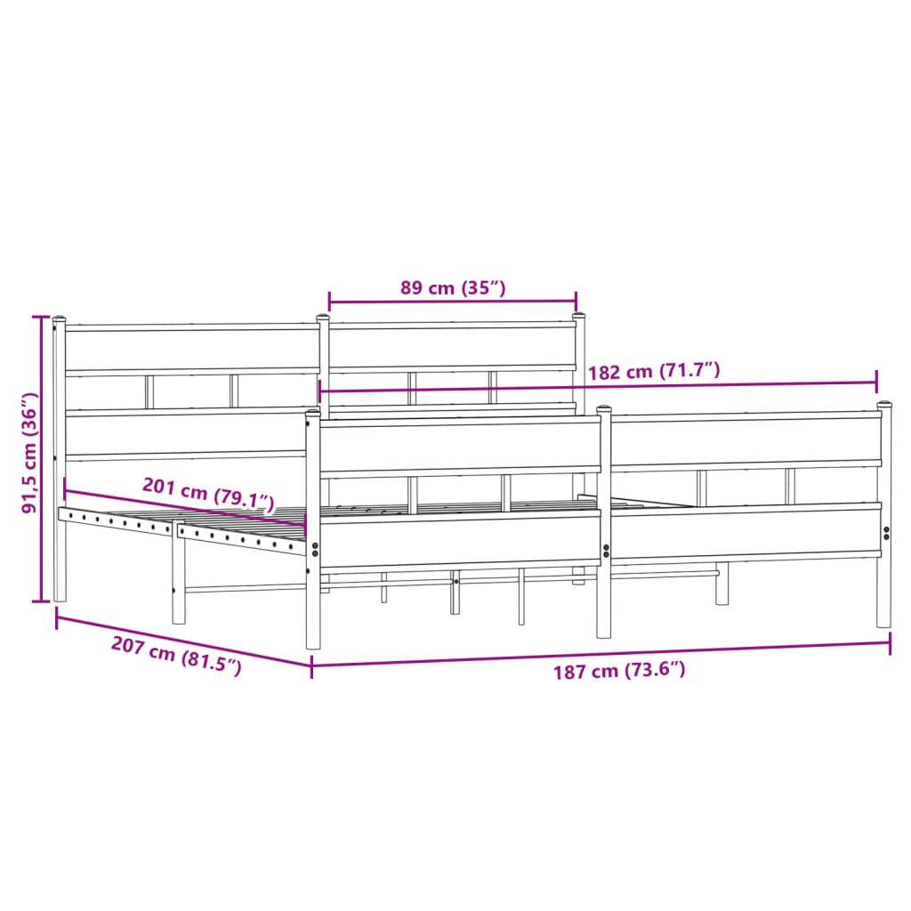 Cadre de lit en métal sans matelas chêne fumé 180x200 cm - XIOS