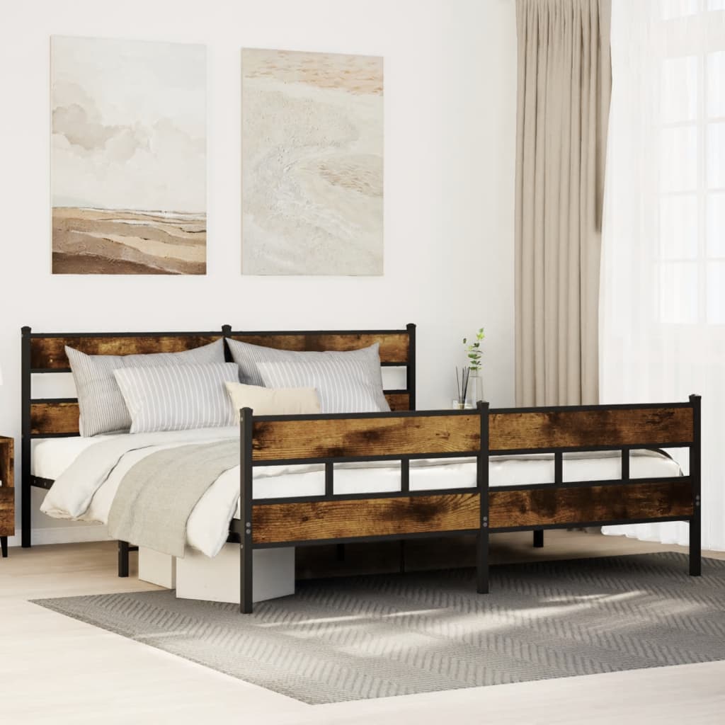 Cadre de lit en métal sans matelas chêne fumé 193x203 cm - XIOS
