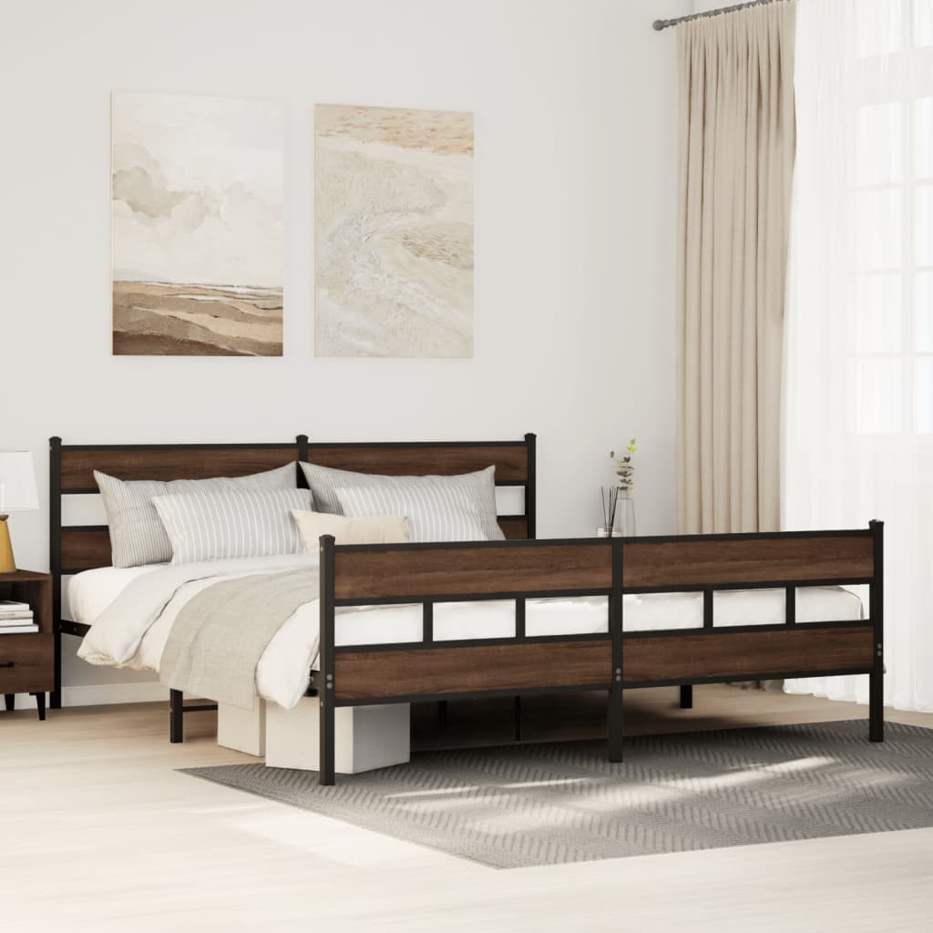 Cadre de lit en métal sans matelas chêne marron 193x203 cm - XIOS