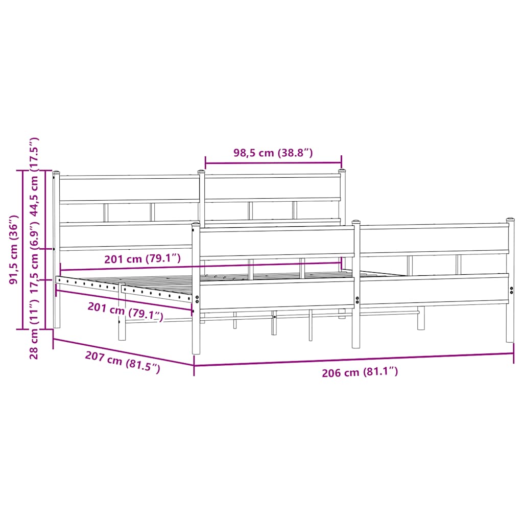 Cadre de lit en métal sans matelas chêne marron 200x200 cm - XIOS
