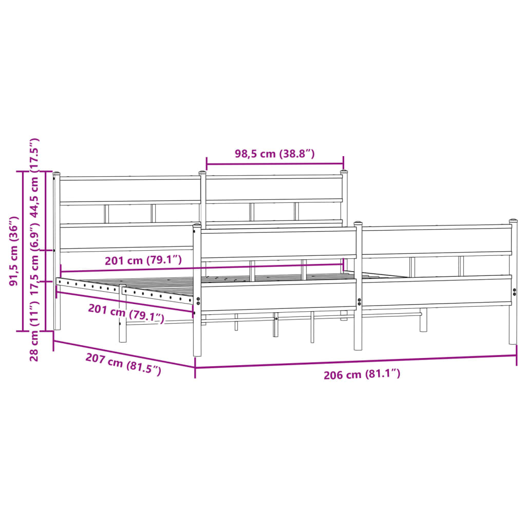 Cadre de lit en métal sans matelas chêne marron 200x200 cm - XIOS