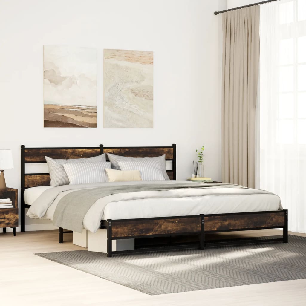 Cadre de lit en métal sans matelas chêne fumé 193x203 cm - XIOS