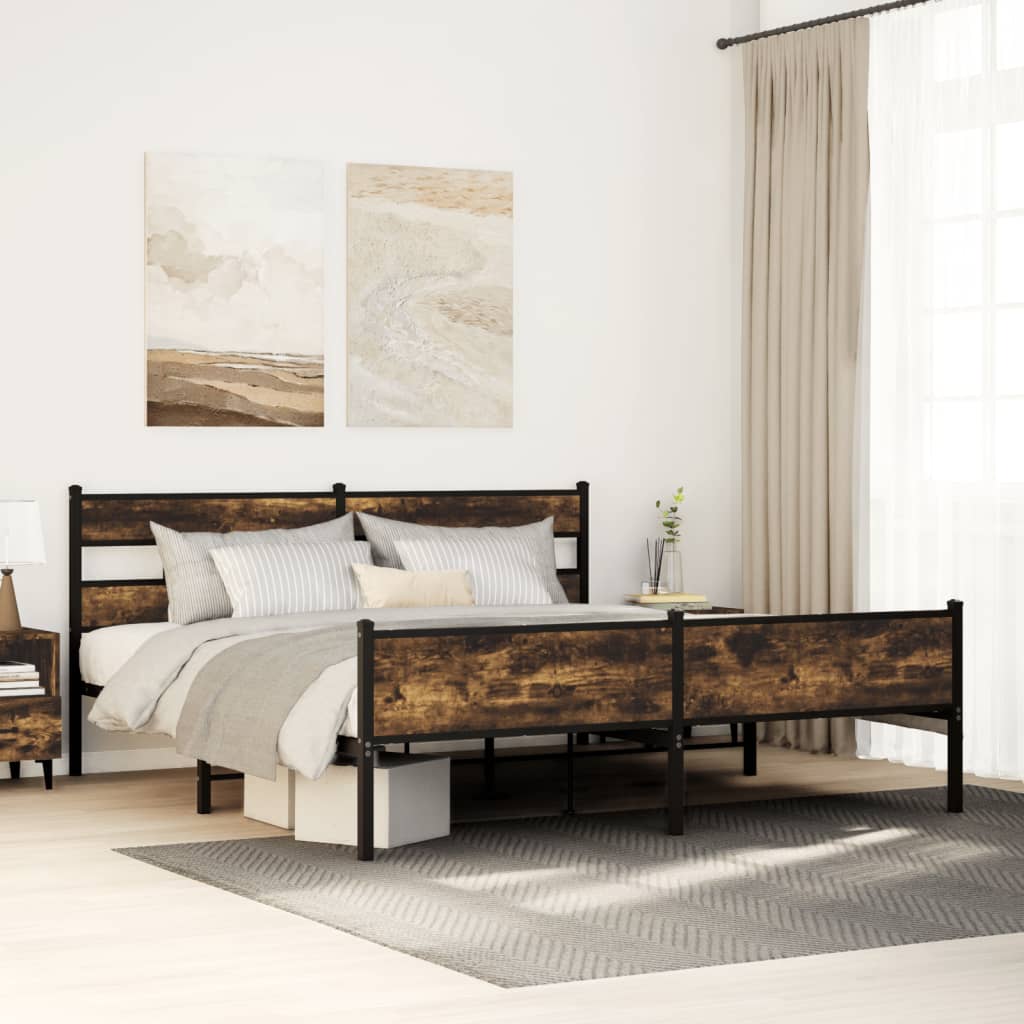 Cadre de lit en métal sans matelas chêne fumé 193x203 cm - XIOS
