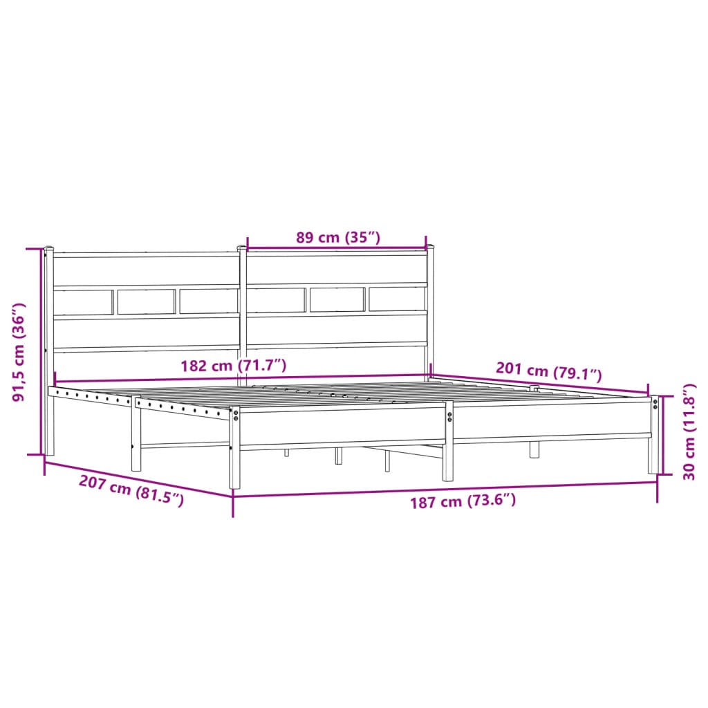 Cadre de lit en métal sans matelas chêne sonoma 180x200 cm - XIOS