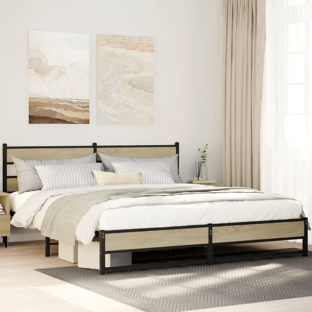 Cadre de lit en métal sans matelas chêne sonoma 193x203 cm - XIOS
