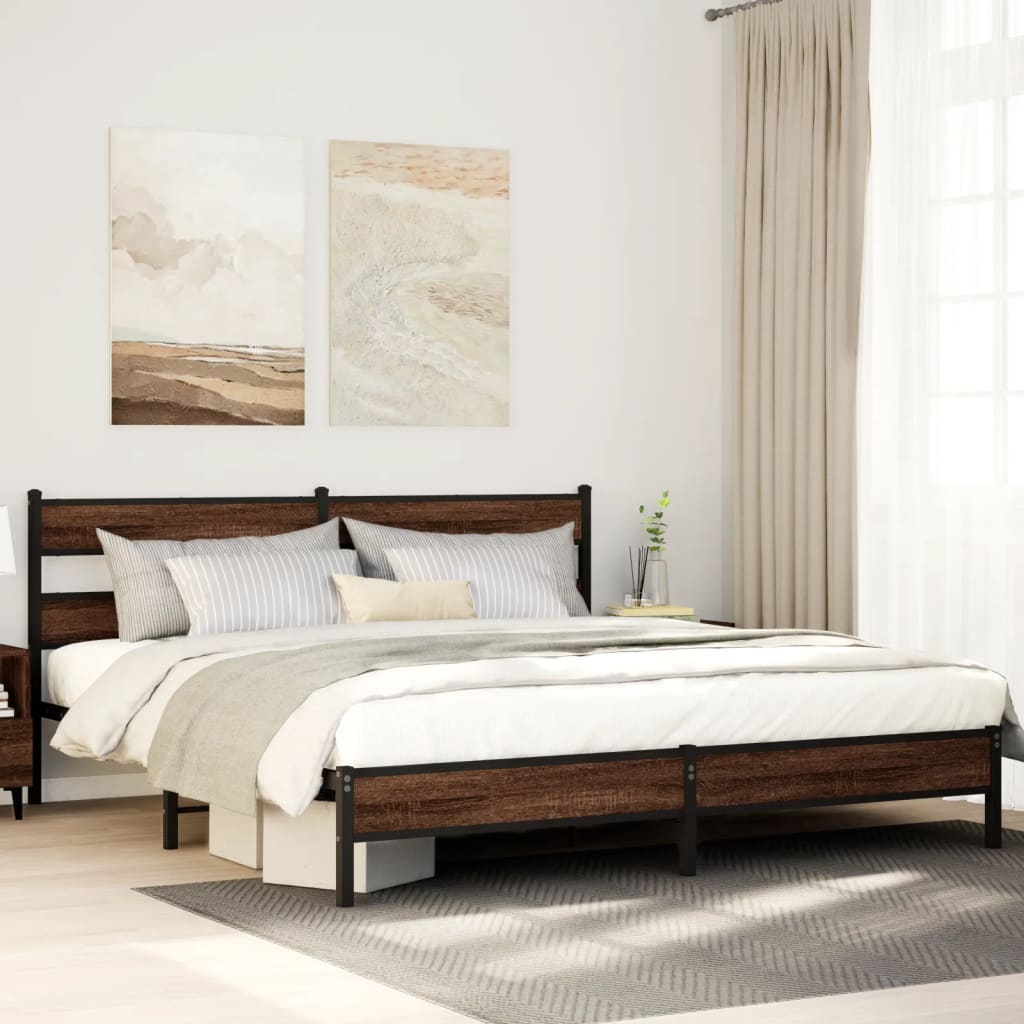 Cadre de lit en métal sans matelas chêne marron 193x203 cm - XIOS