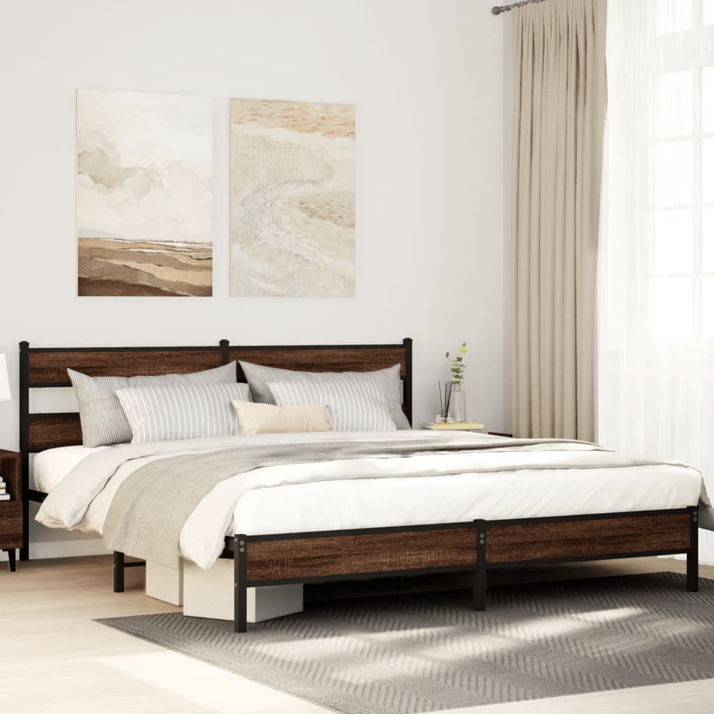 Cadre de lit en métal sans matelas chêne marron 200x200 cm - XIOS