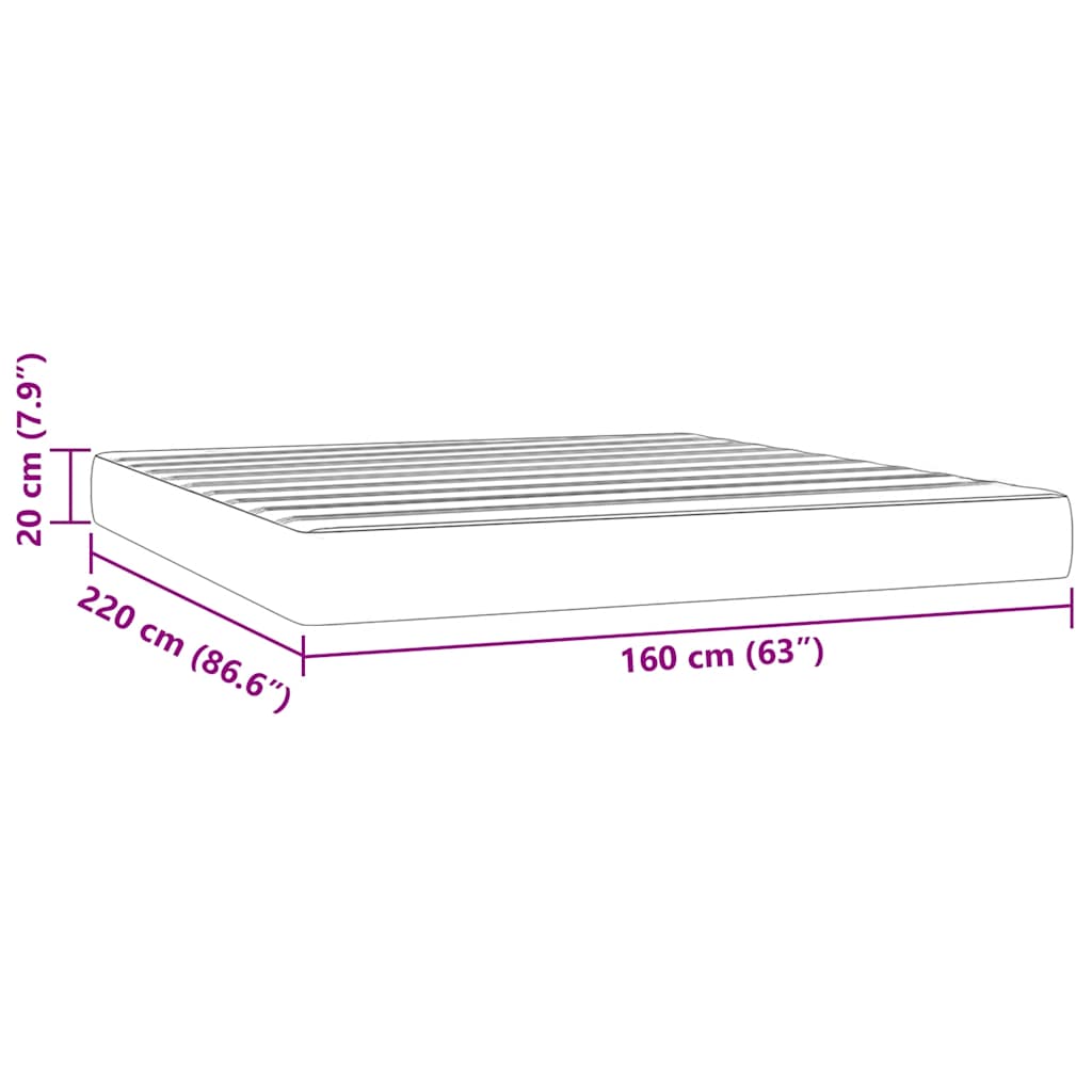 Matelas de lit à ressorts ensachés noir 160x220x20 cm velours - XIOS