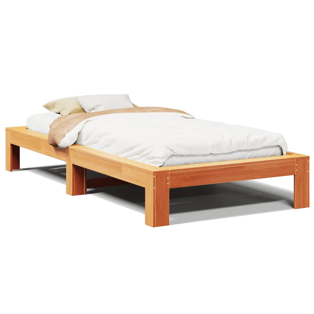 Cadre de lit sans matelas cire marron 90x200 cm bois pin massif - XIOS