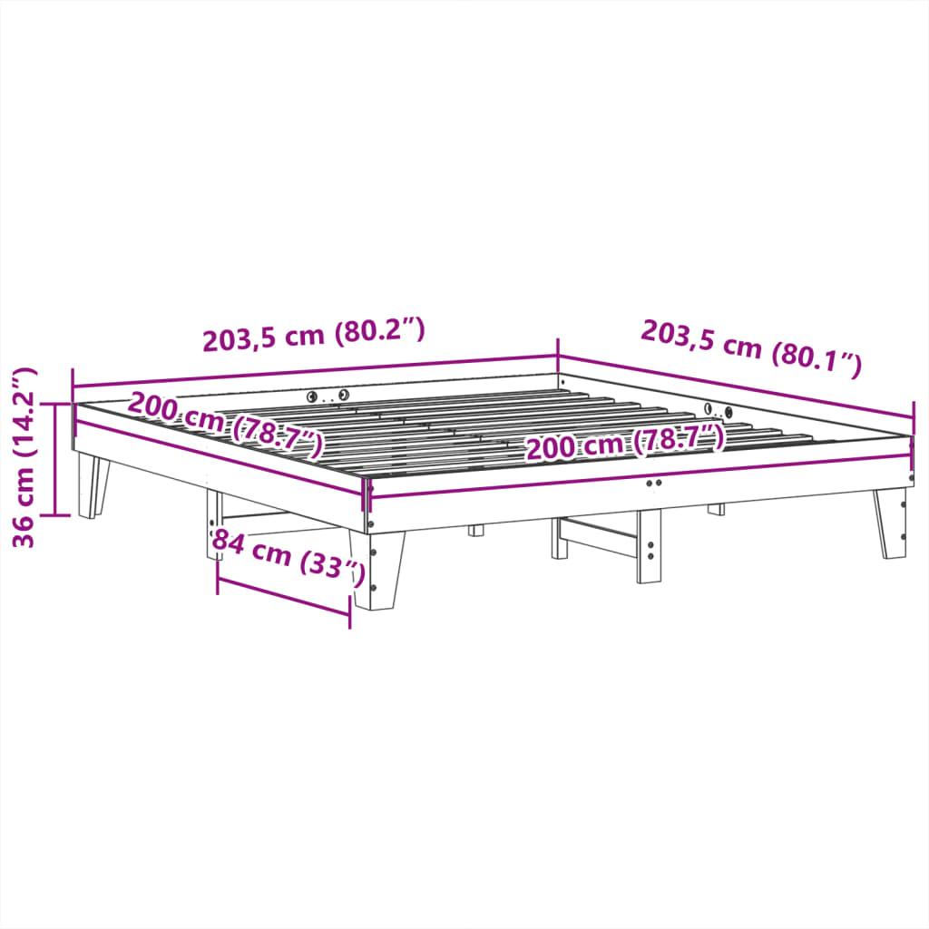 Cadre de lit sans matelas 200x200 cm bois massif de pin - XIOS