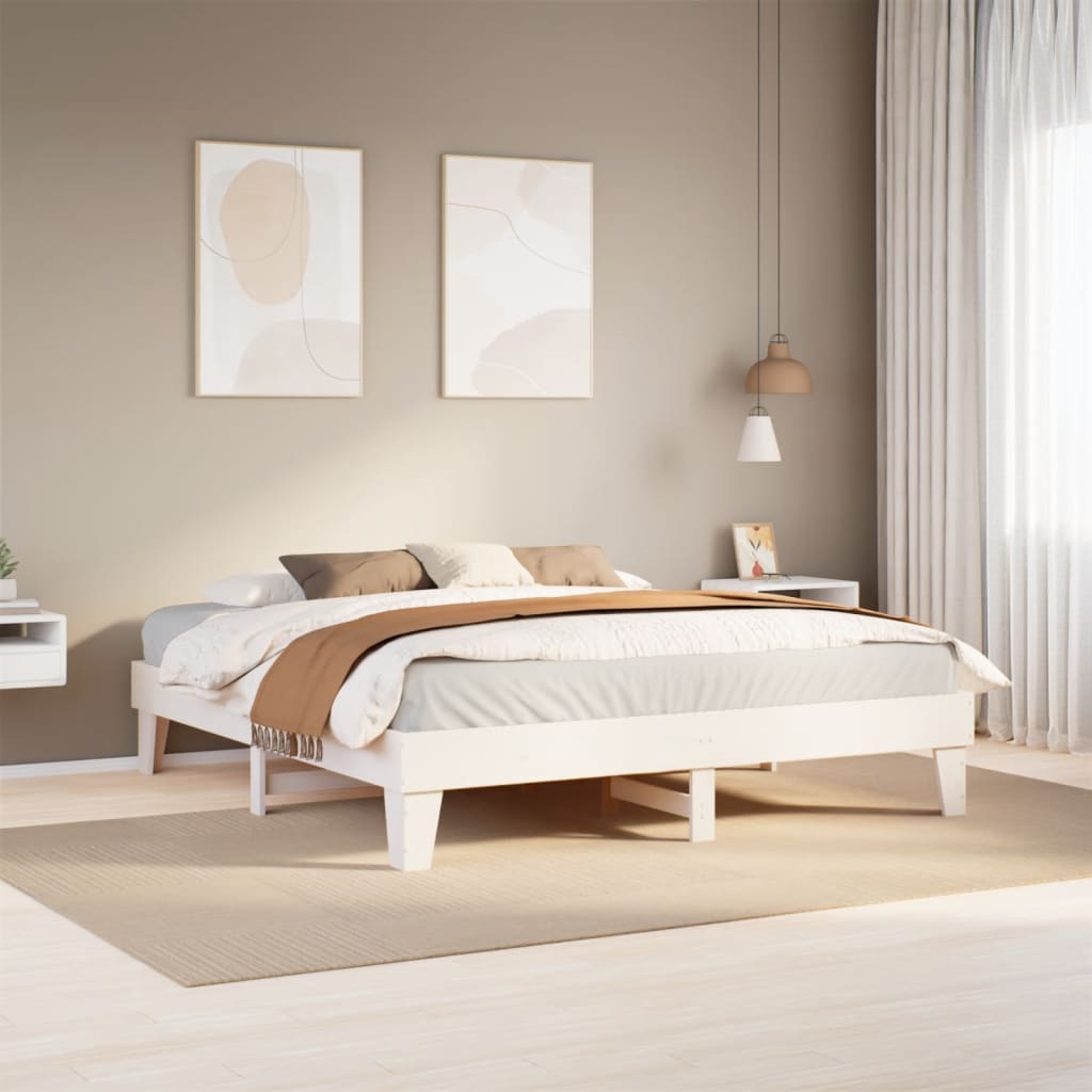 Cadre de lit sans matelas blanc 200x200 cm bois massif de pin - XIOS