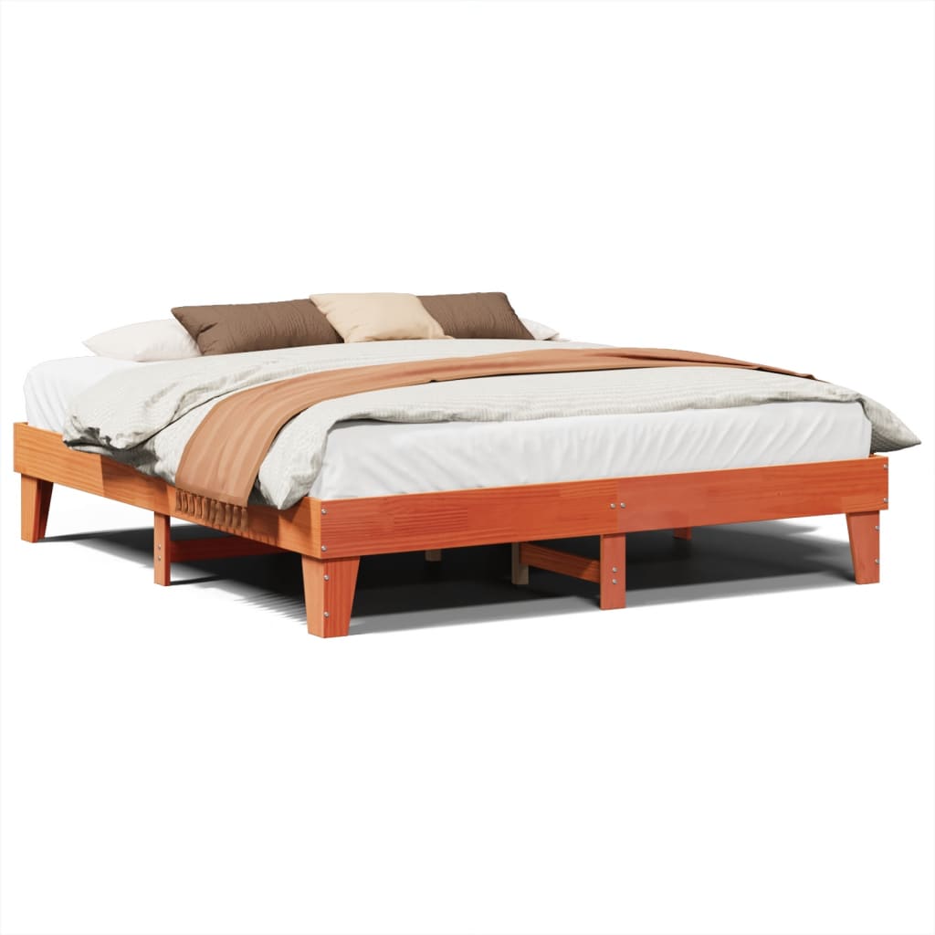 Cadre de lit sans matelas cire marron 200x200cm bois pin massif - XIOS