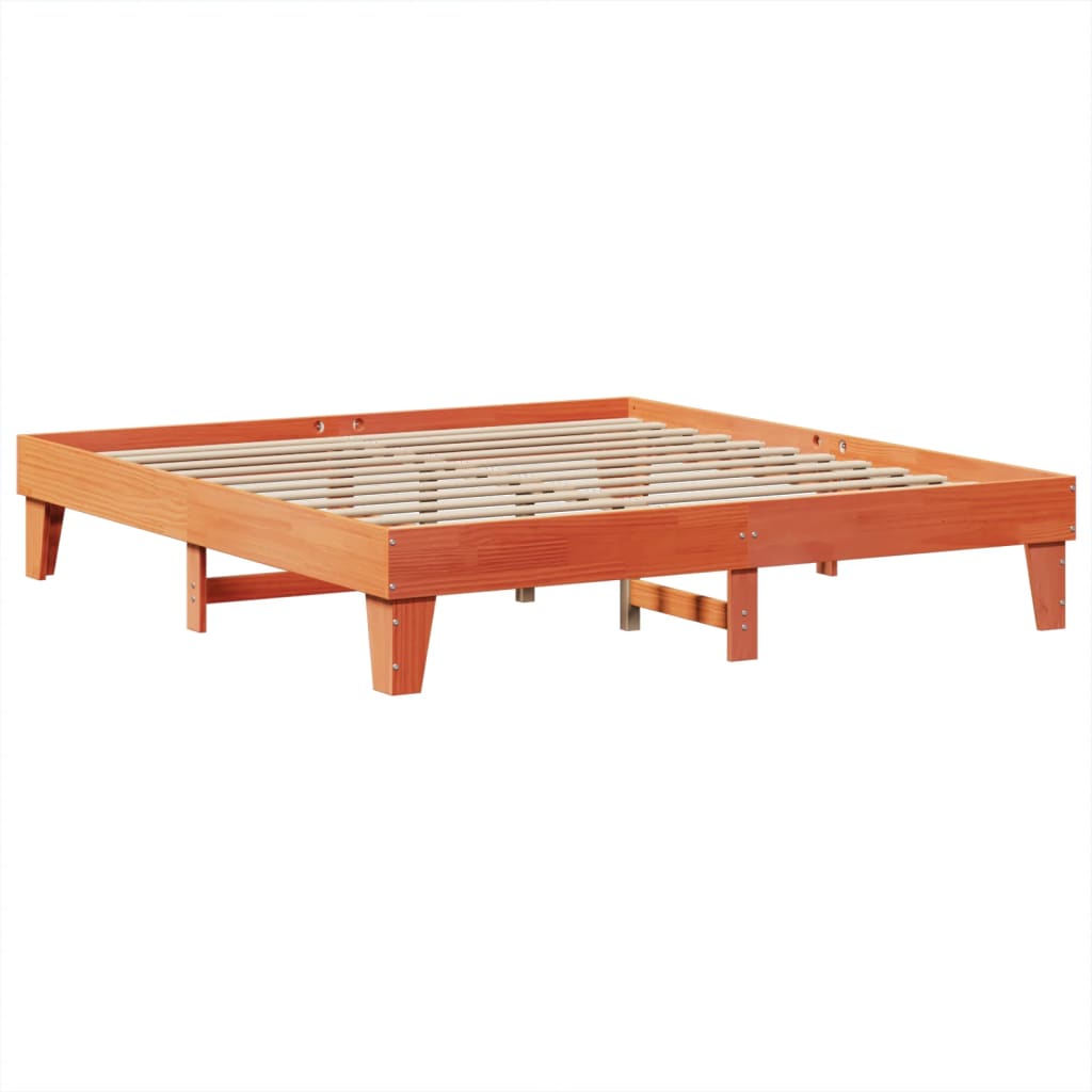 Cadre de lit sans matelas cire marron 200x200cm bois pin massif - XIOS