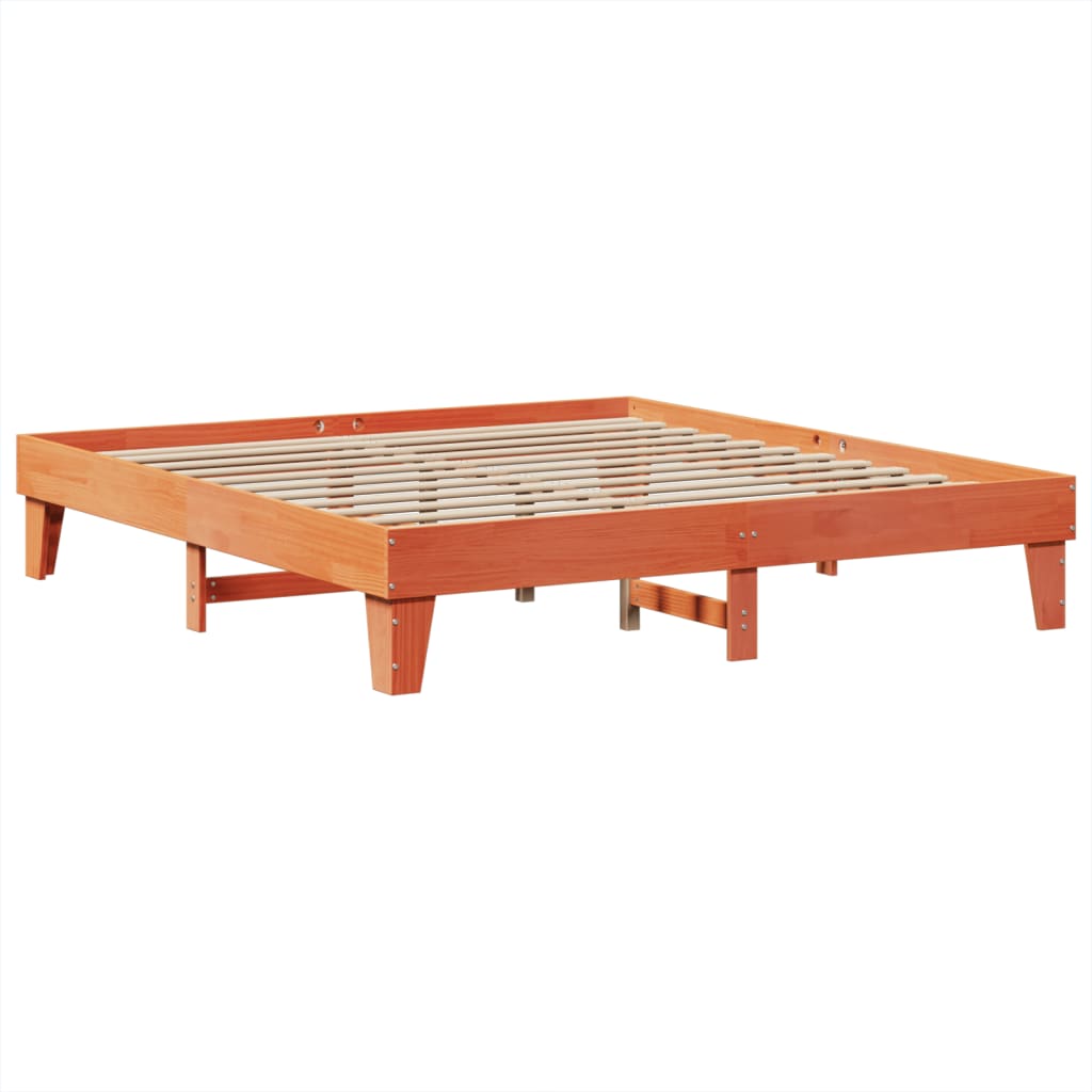 Cadre de lit sans matelas cire marron 200x200cm bois pin massif - XIOS
