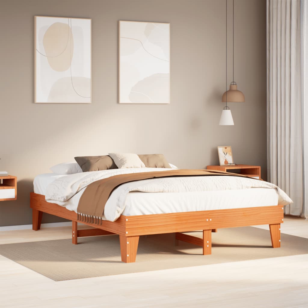 Cadre de lit sans matelas cire marron 150x200cm bois pin massif - XIOS