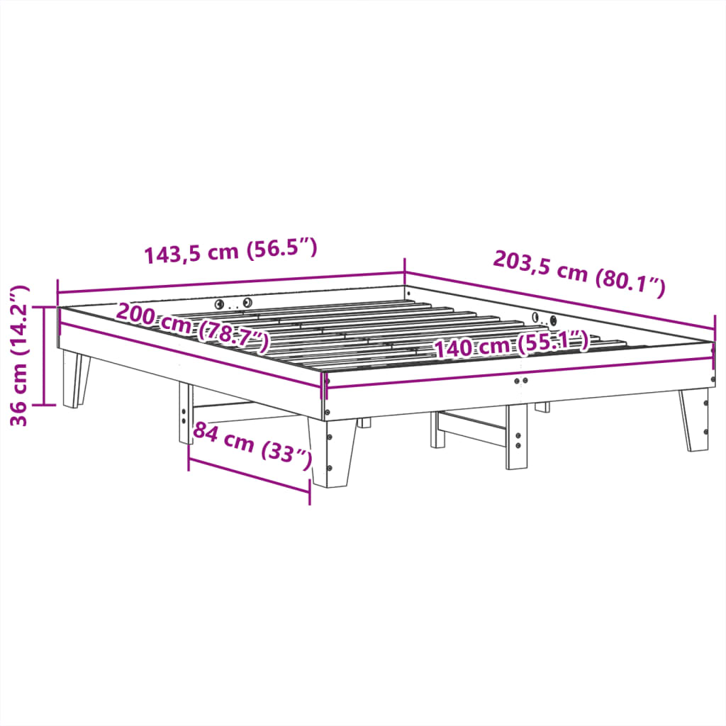 Cadre de lit sans matelas 140x200 cm bois massif de pin - XIOS