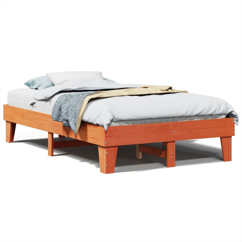 Cadre de lit sans matelas cire marron 135x190cm bois pin massif - XIOS
