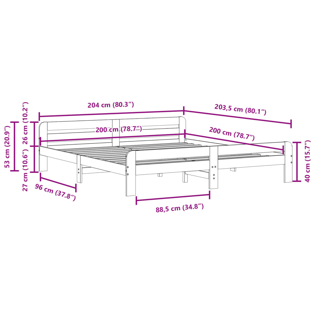 Cadre de lit sans matelas blanc 200x200 cm bois massif de pin - XIOS
