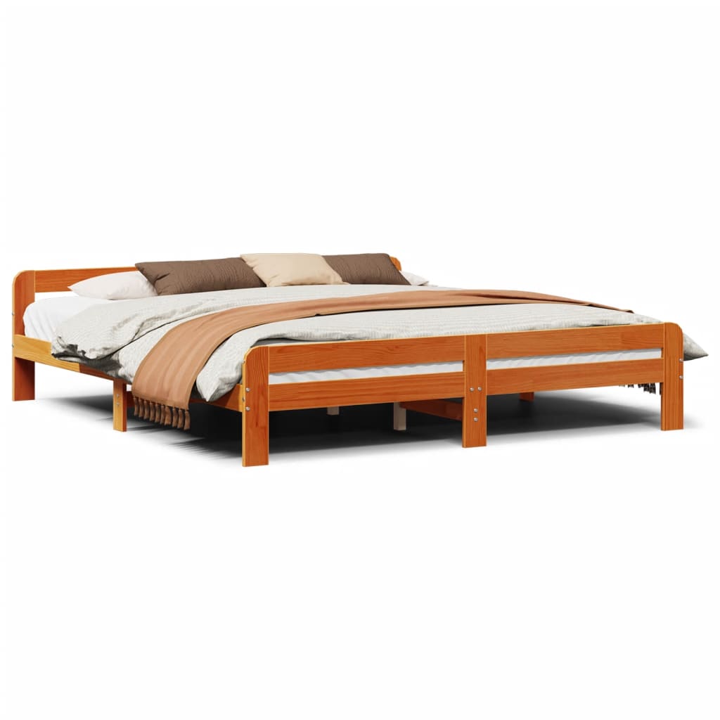 Cadre de lit sans matelas cire marron 200x200cm bois pin massif - XIOS