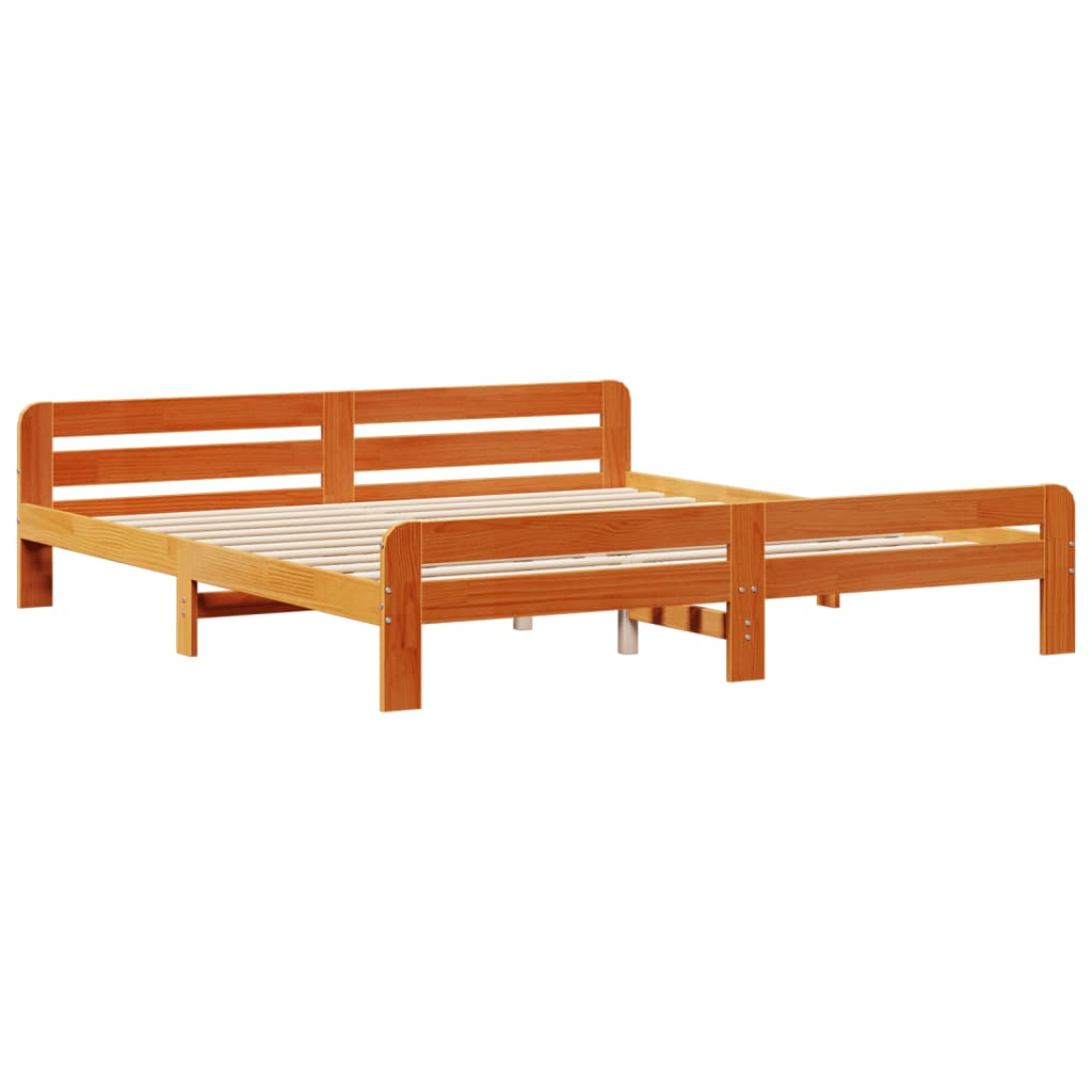 Cadre de lit sans matelas cire marron 200x200cm bois pin massif - XIOS