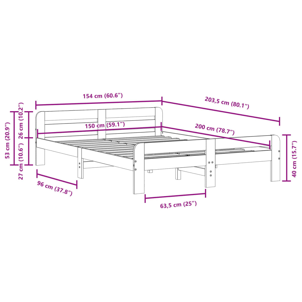 Cadre de lit sans matelas 150x200 cm bois de pin massif - XIOS