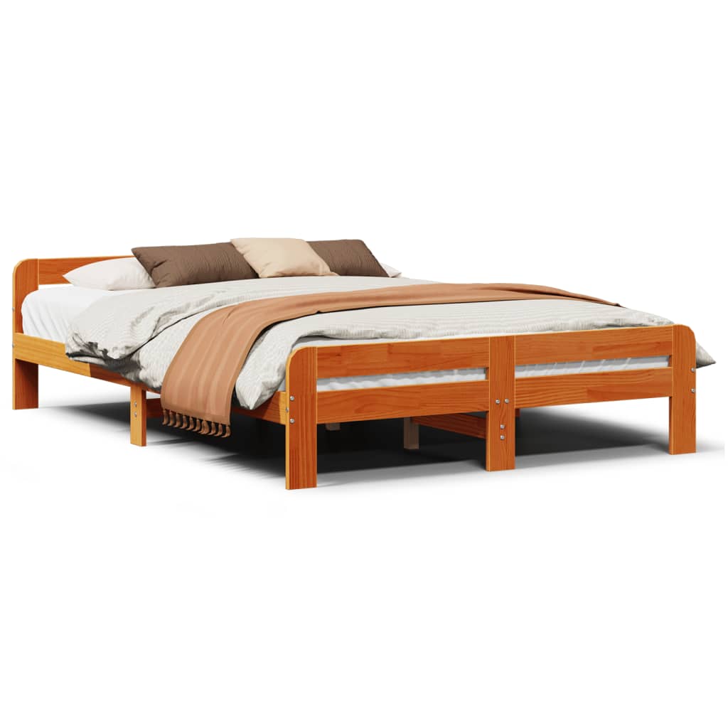 Cadre de lit sans matelas cire marron 150x200cm bois pin massif - XIOS