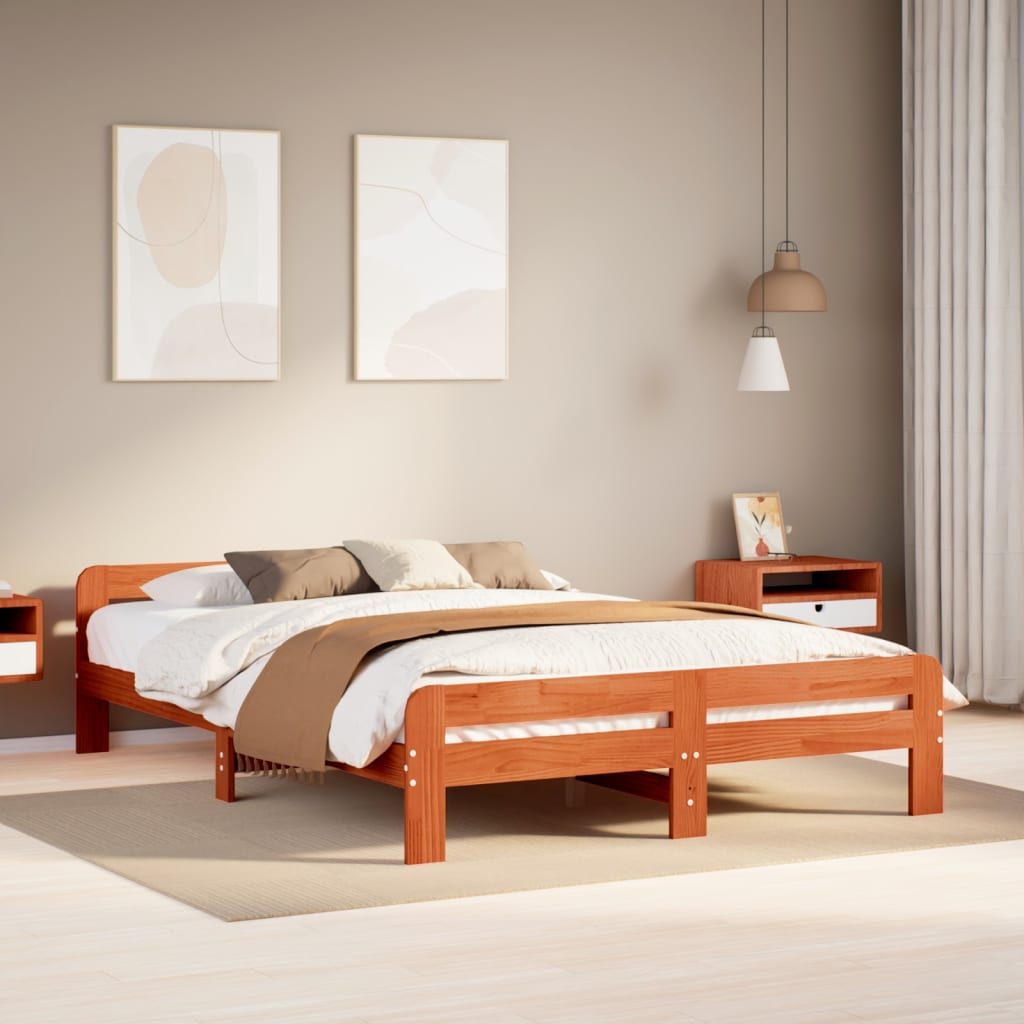 Cadre de lit sans matelas cire marron 140x200cm bois pin massif - XIOS
