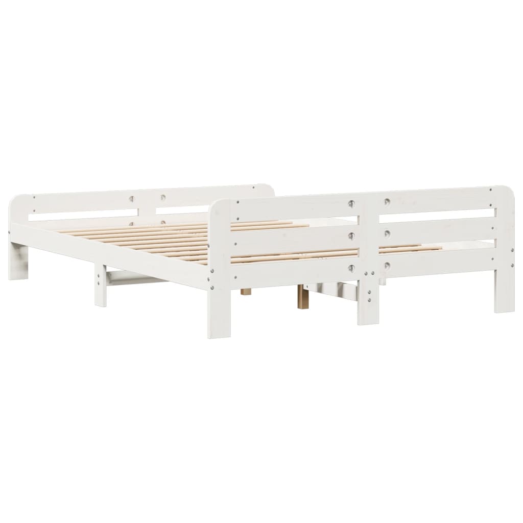 Cadre de lit sans matelas blanc 140x190 cm bois de pin massif - XIOS